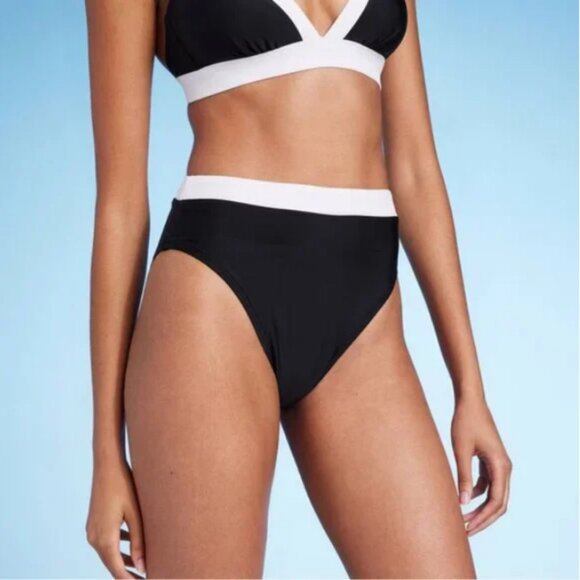 Women's High Waist Cheeky Wide Band Bikini Bottom - Shade & Shore™ Black XL - Picture 1 of 6
